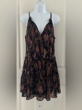 Drew Black Meadow Floral Lined Tiered Halter Boho Dress.
Size XS